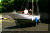 The yacht Halcyon, Mylor Creek 2008, showing a fine counter