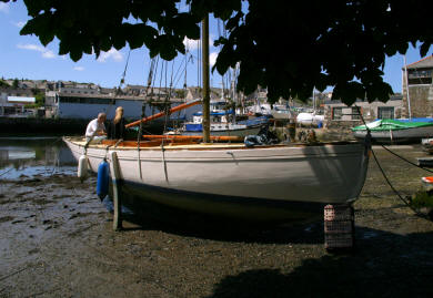 Carvel half decked gaff cutter yacht Halcyon, built 1912, for restoration. Work includes replacement hull planking, a new teak laid deck and new mast and spars