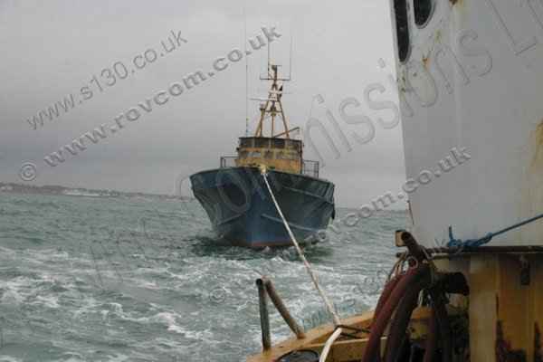 S130 Donor Boat - Under tow heading away from the Solent