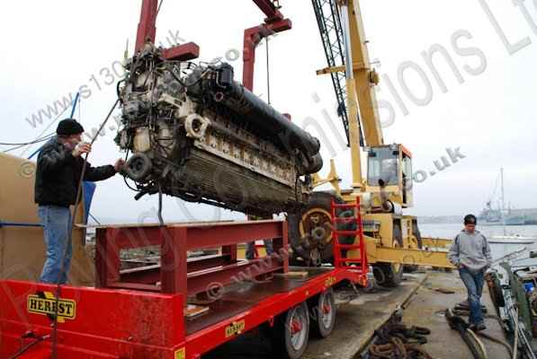 S130 Donor Boat - Loading one of the MB518 schnellboot engines